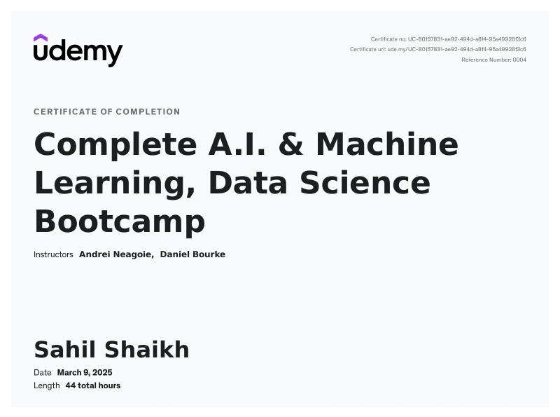 Deep Learning Certificate